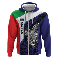 Personalised PNG Bougainville Hoodie Bird of Paradise Tattoo Flag Motif LT9 Zip Hoodie Blue - Polynesian Pride