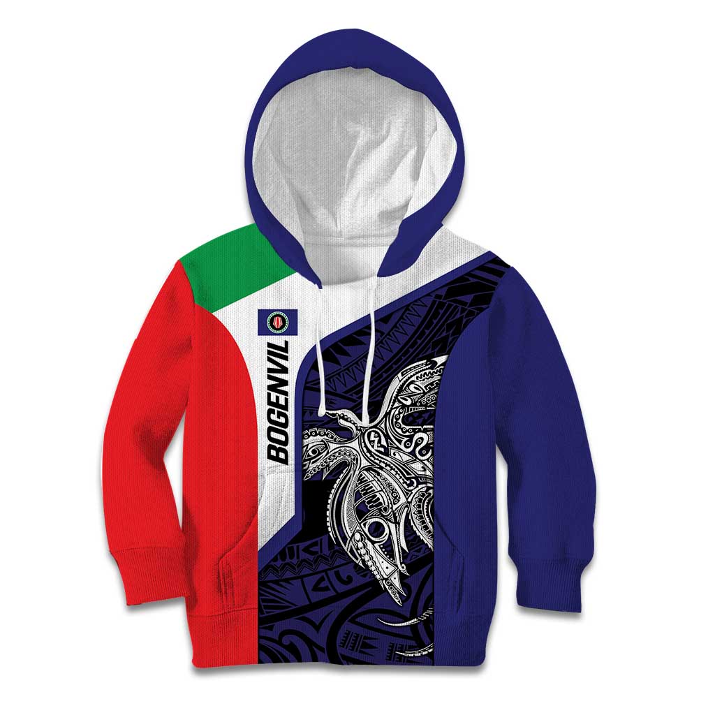 Personalised PNG Bougainville Kid Hoodie Bird of Paradise Tattoo Flag Motif LT9 Hoodie Blue - Polynesian Pride