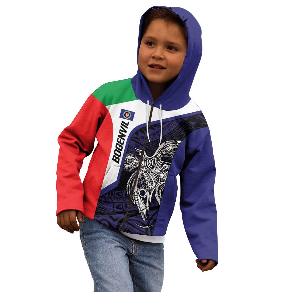 Personalised PNG Bougainville Kid Hoodie Bird of Paradise Tattoo Flag Motif LT9 - Polynesian Pride