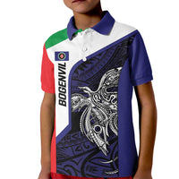 Personalised PNG Bougainville Kid Polo Shirt Bird of Paradise Tattoo Flag Motif LT9 Kid Blue - Polynesian Pride