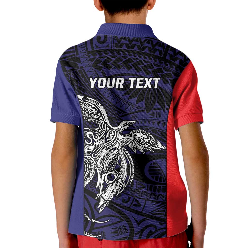Personalised PNG Bougainville Kid Polo Shirt Bird of Paradise Tattoo Flag Motif LT9 - Polynesian Pride