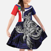 Personalised PNG Bougainville Kid Short Sleeve Dress Bird of Paradise Tattoo Flag Motif LT9 KID Blue - Polynesian Pride