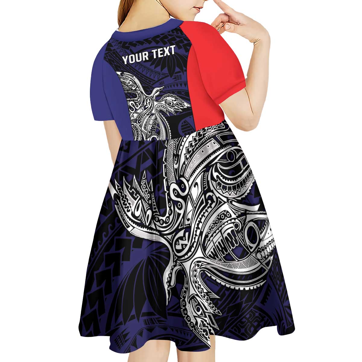 Personalised PNG Bougainville Kid Short Sleeve Dress Bird of Paradise Tattoo Flag Motif LT9 - Polynesian Pride
