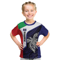 Personalised PNG Bougainville Kid T Shirt Bird of Paradise Tattoo Flag Motif LT9 Blue - Polynesian Pride