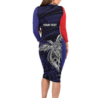 Personalised PNG Bougainville Long Sleeve Bodycon Dress Bird of Paradise Tattoo Flag Motif LT9 - Polynesian Pride