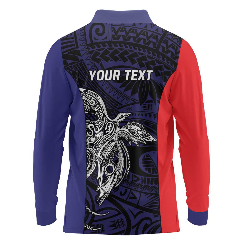 Personalised PNG Bougainville Long Sleeve Polo Shirt Bird of Paradise Tattoo Flag Motif LT9 - Polynesian Pride
