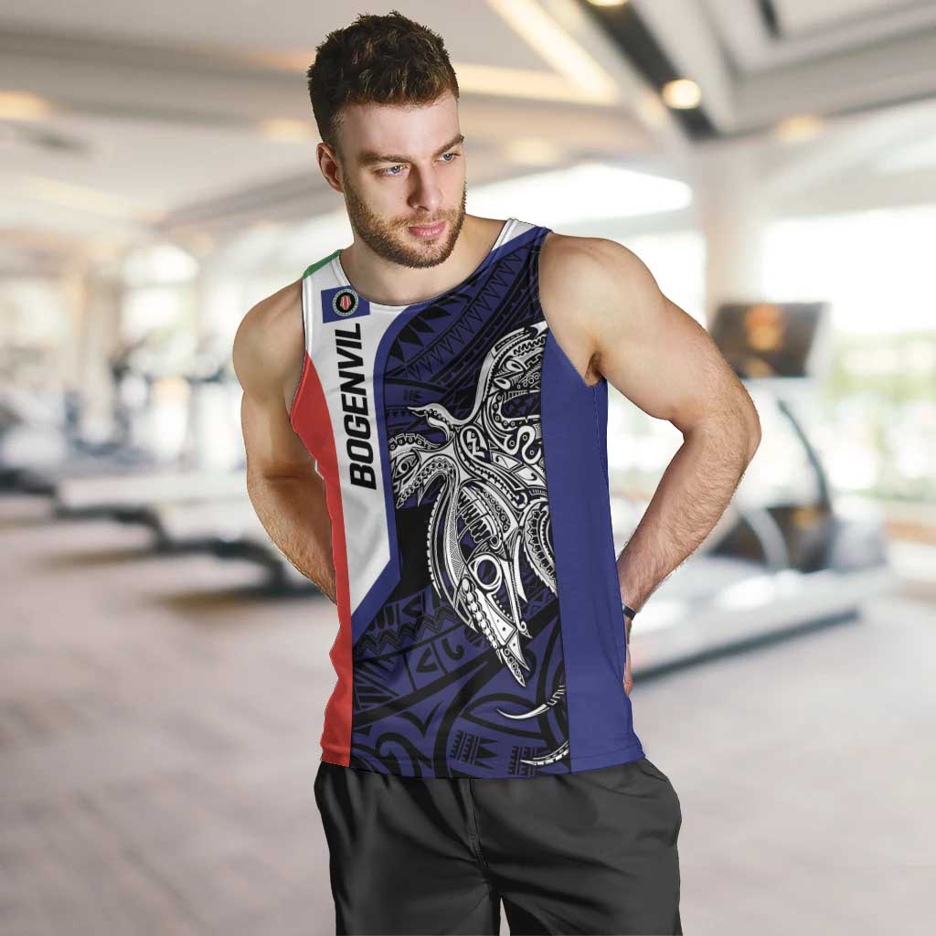 Personalised PNG Bougainville Men Tank Top Bird of Paradise Tattoo Flag Motif LT9 Blue - Polynesian Pride