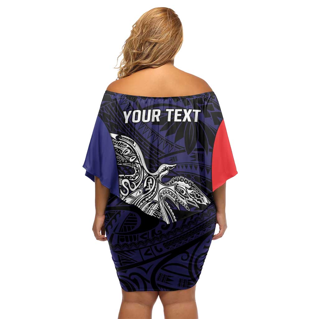 Personalised PNG Bougainville Off Shoulder Short Dress Bird of Paradise Tattoo Flag Motif LT9 - Polynesian Pride