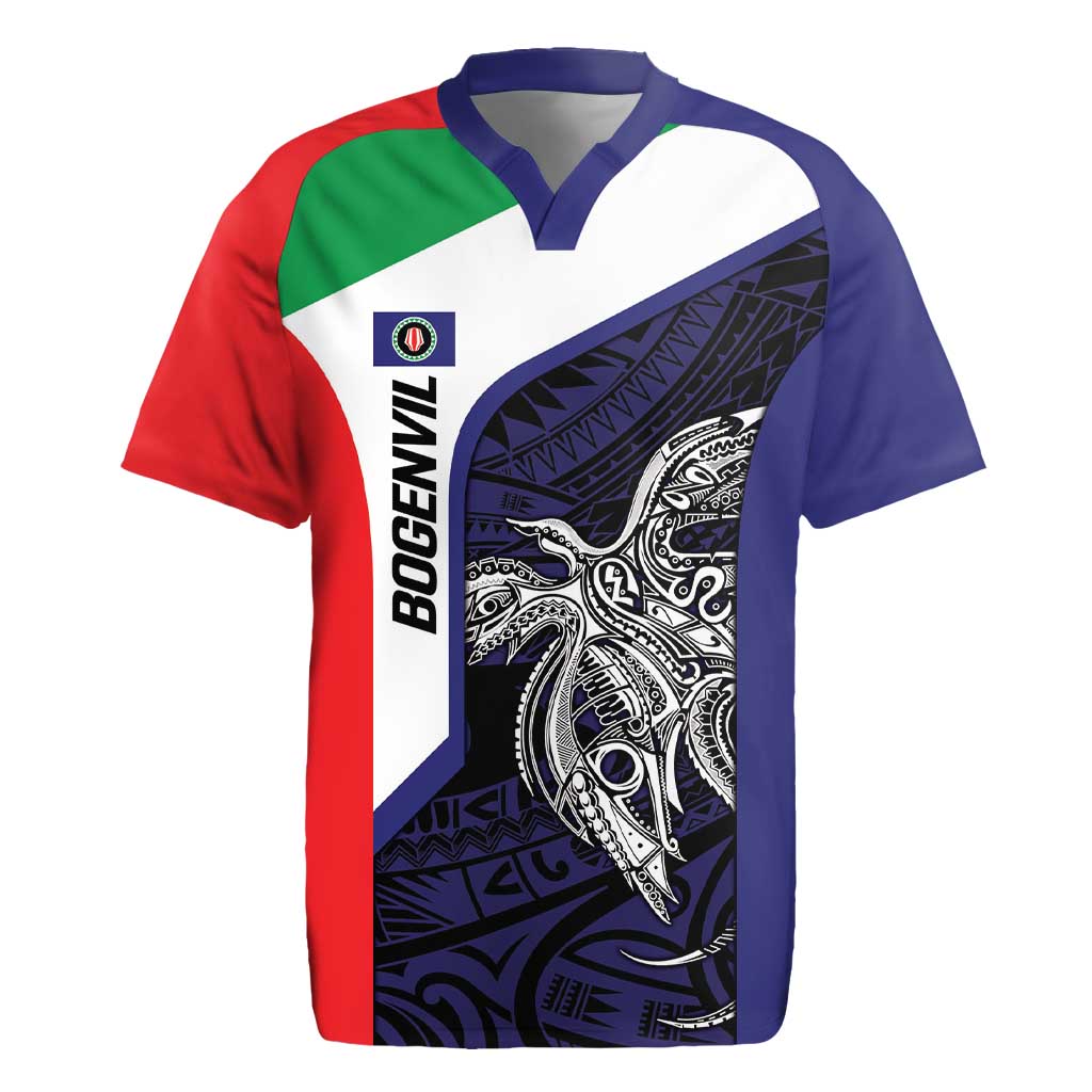 Personalised PNG Bougainville Rugby Jersey Bird of Paradise Tattoo Flag Motif LT9 Blue - Polynesian Pride