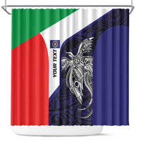 Personalised PNG Bougainville Shower Curtain Bird of Paradise Tattoo Flag Motif LT9 Blue - Polynesian Pride