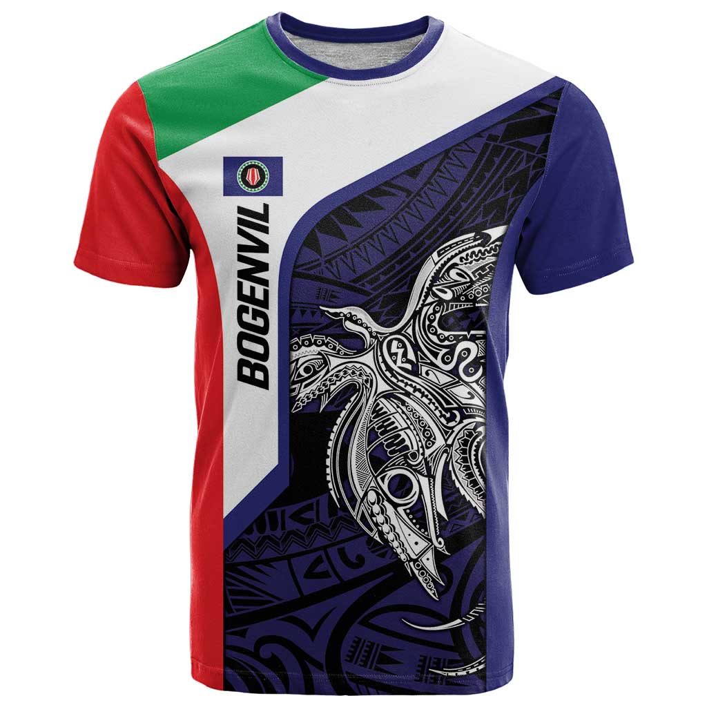 Personalised PNG Bougainville T Shirt Bird of Paradise Tattoo Flag Motif LT9 Blue - Polynesian Pride