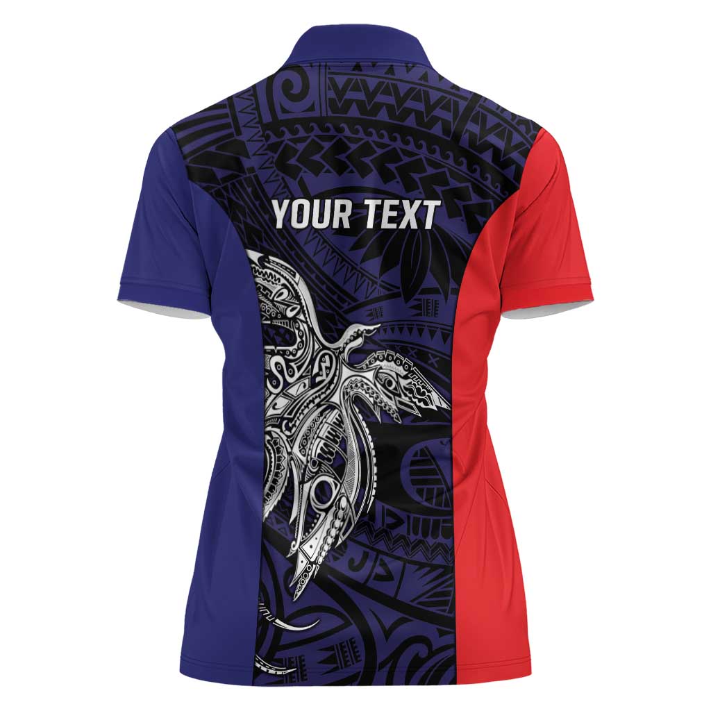 Personalised PNG Bougainville Women Polo Shirt Bird of Paradise Tattoo Flag Motif LT9 - Polynesian Pride