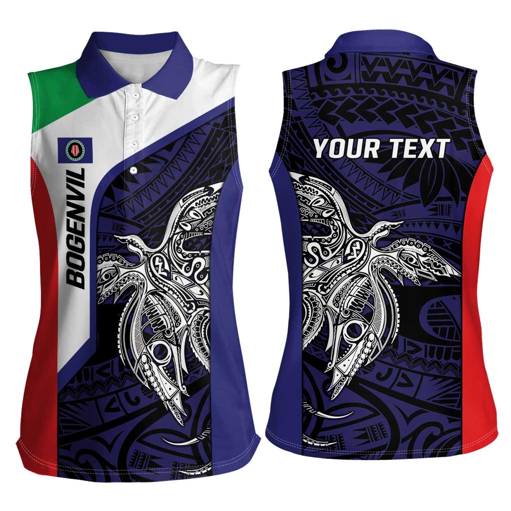 Personalised PNG Bougainville Women Sleeveless Polo Shirt Bird of Paradise Tattoo Flag Motif LT9 - Polynesian Pride
