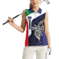 Personalised PNG Bougainville Women Sleeveless Polo Shirt Bird of Paradise Tattoo Flag Motif LT9 - Polynesian Pride