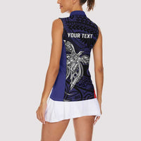 Personalised PNG Bougainville Women Sleeveless Polo Shirt Bird of Paradise Tattoo Flag Motif LT9 - Polynesian Pride