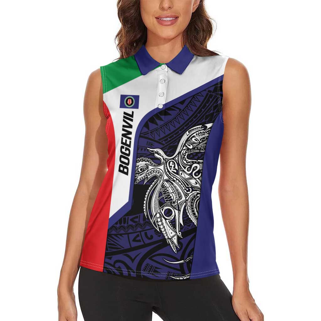 Personalised PNG Bougainville Women Sleeveless Polo Shirt Bird of Paradise Tattoo Flag Motif LT9 - Polynesian Pride