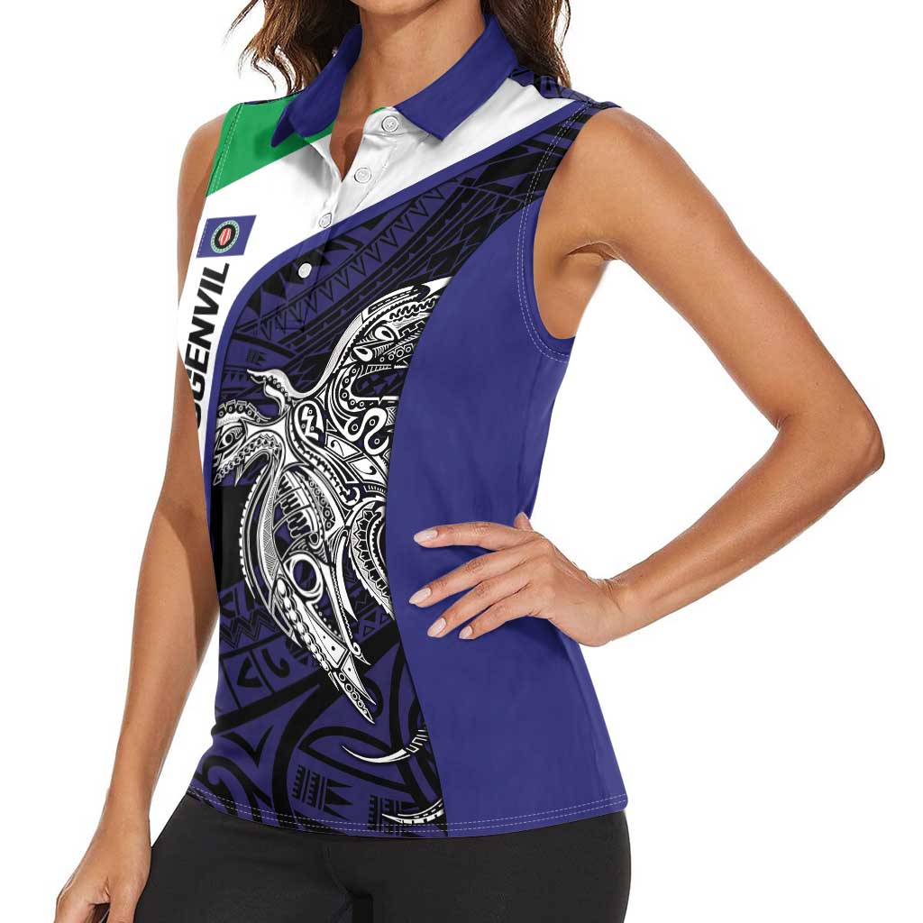 Personalised PNG Bougainville Women Sleeveless Polo Shirt Bird of Paradise Tattoo Flag Motif LT9 - Polynesian Pride