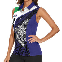 Personalised PNG Bougainville Women Sleeveless Polo Shirt Bird of Paradise Tattoo Flag Motif LT9 - Polynesian Pride