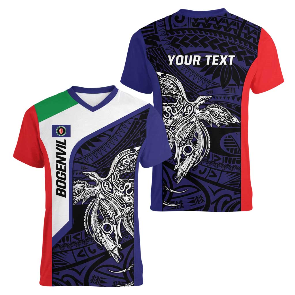 Personalised PNG Bougainville Women V-Neck T-Shirt Bird of Paradise Tattoo Flag Motif - Polynesian Pride