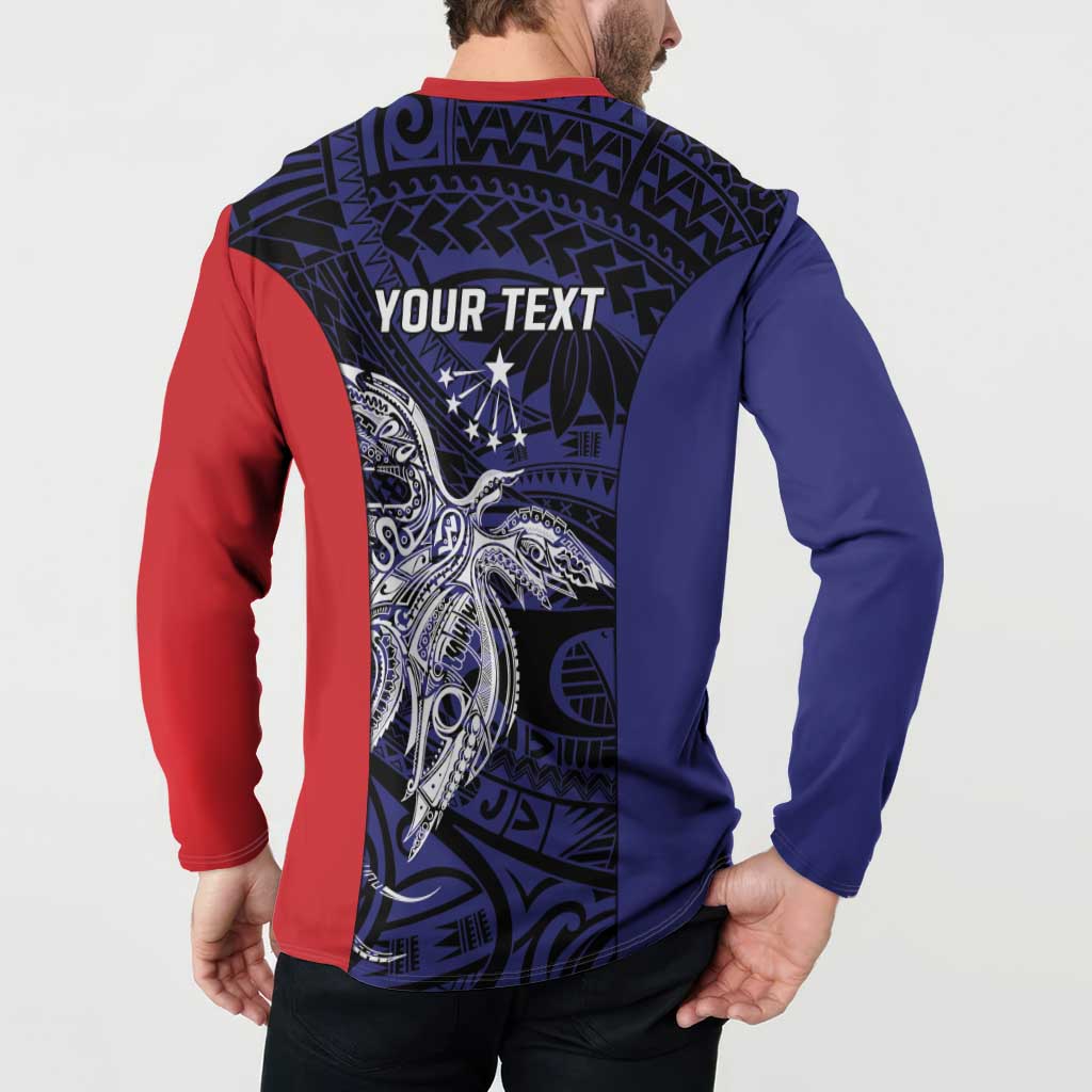 Personalised PNG Central Province Button Sweatshirt Bird of Paradise Tattoo Flag Motif - Polynesian Pride