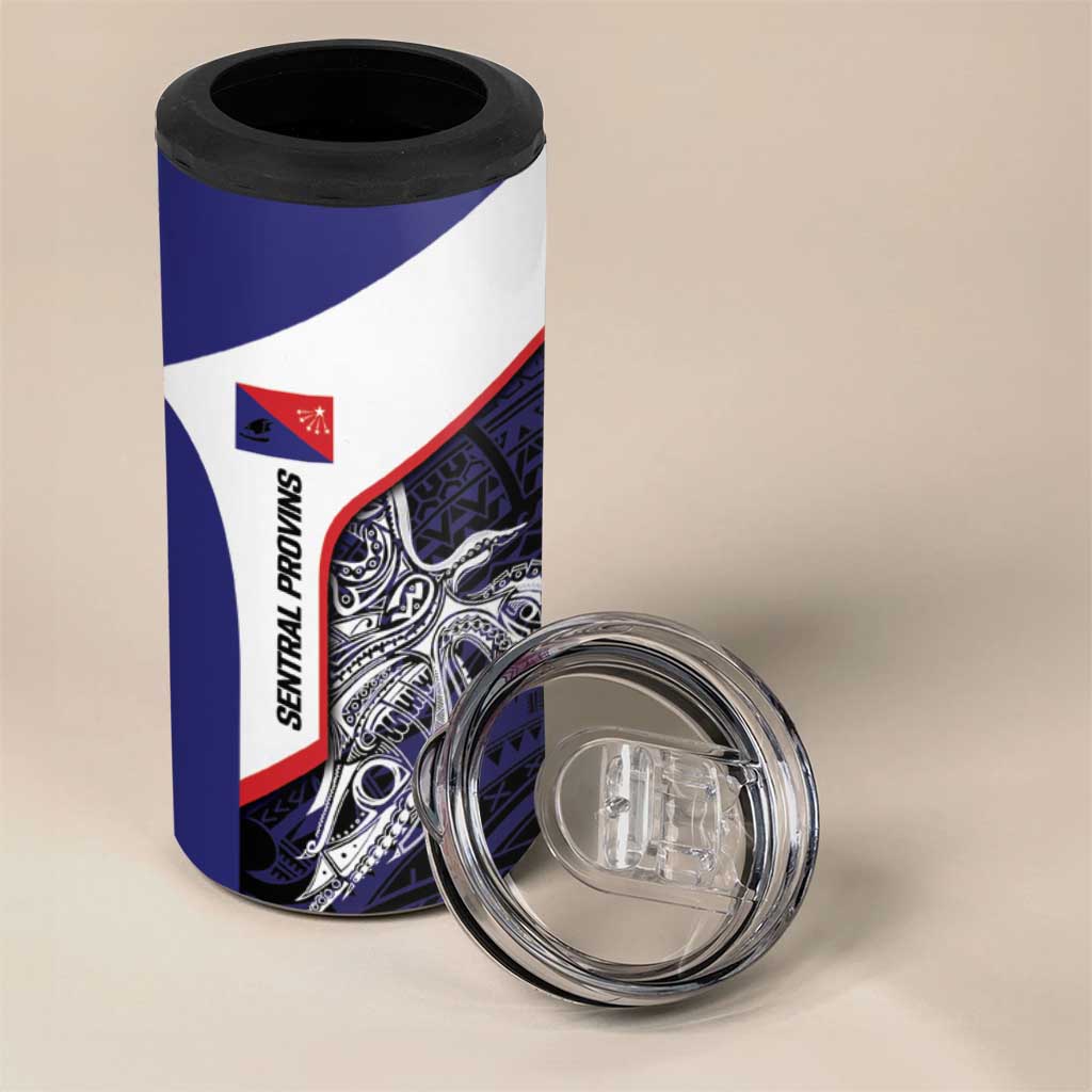 Personalised PNG Central Province 4 in 1 Can Cooler Tumbler Bird of Paradise Tattoo Flag Motif LT9 - Polynesian Pride