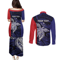 Personalised PNG Central Province Couples Matching Puletasi and Long Sleeve Button Shirt Bird of Paradise Tattoo Flag Motif LT9 - Polynesian Pride