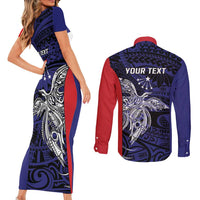 Personalised PNG Central Province Couples Matching Short Sleeve Bodycon Dress and Long Sleeve Button Shirt Bird of Paradise Tattoo Flag Motif LT9 - Polynesian Pride