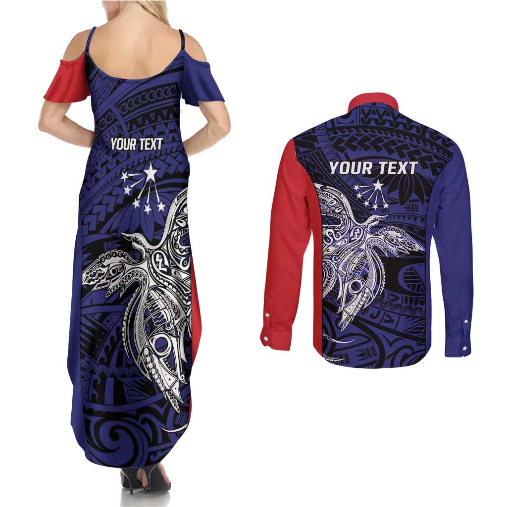 Personalised PNG Central Province Couples Matching Summer Maxi Dress and Long Sleeve Button Shirt Bird of Paradise Tattoo Flag Motif LT9 - Polynesian Pride
