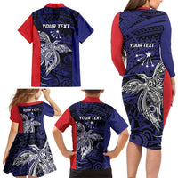 Personalised PNG Central Province Family Matching Long Sleeve Bodycon Dress and Hawaiian Shirt Bird of Paradise Tattoo Flag Motif LT9 - Polynesian Pride