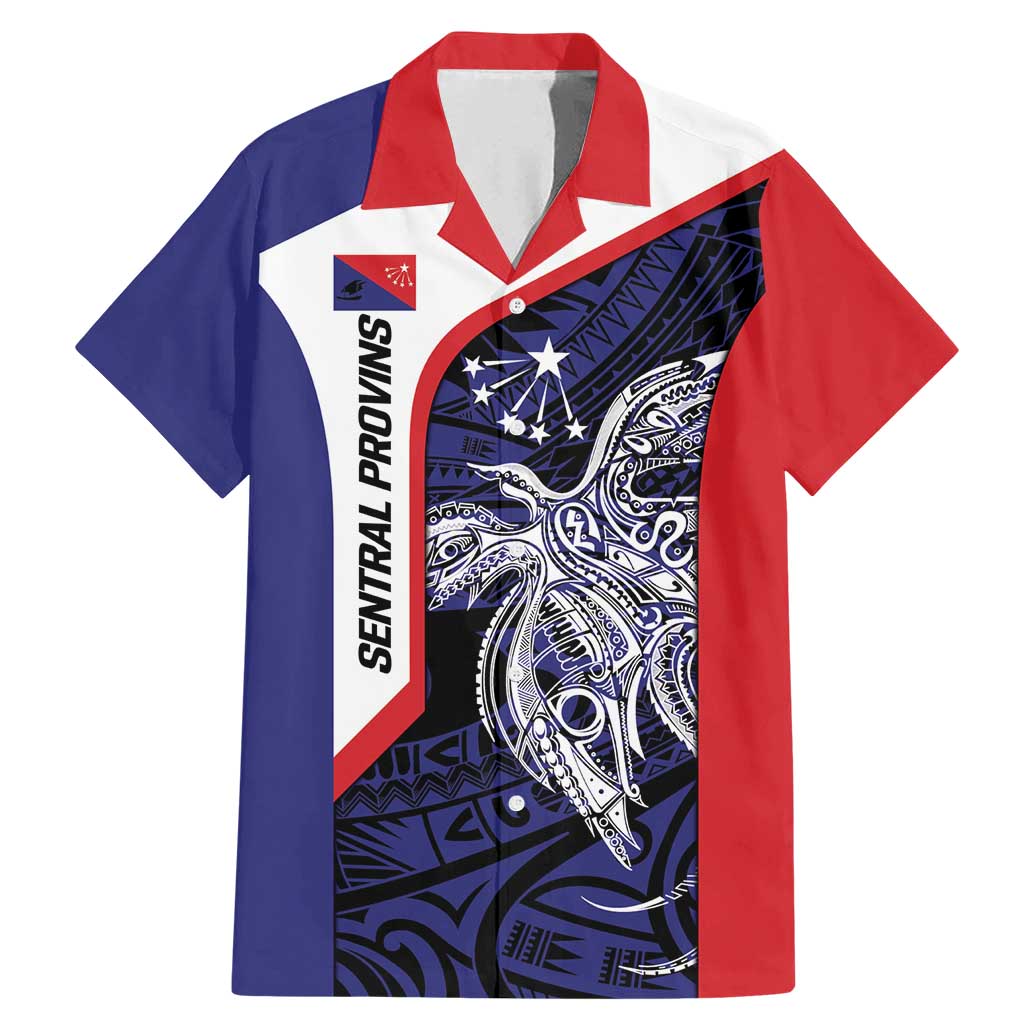 Personalised PNG Central Province Family Matching Mermaid Dress and Hawaiian Shirt Bird of Paradise Tattoo Flag Motif LT9 Dad's Shirt - Short Sleeve Blue - Polynesian Pride
