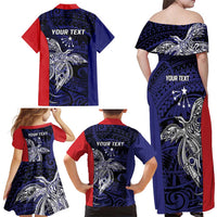 Personalised PNG Central Province Family Matching Off Shoulder Maxi Dress and Hawaiian Shirt Bird of Paradise Tattoo Flag Motif LT9 - Polynesian Pride
