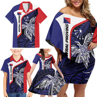 Personalised PNG Central Province Family Matching Off Shoulder Short Dress and Hawaiian Shirt Bird of Paradise Tattoo Flag Motif LT9 - Polynesian Pride