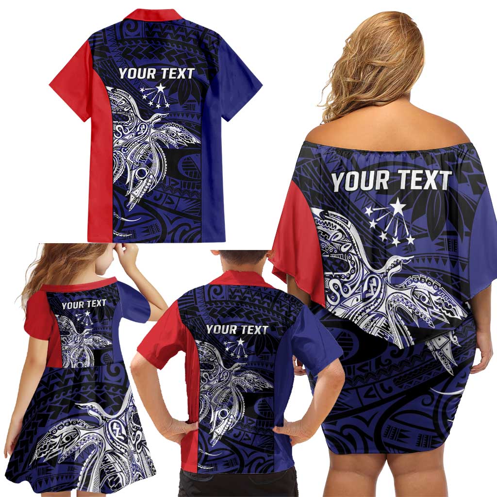 Personalised PNG Central Province Family Matching Off Shoulder Short Dress and Hawaiian Shirt Bird of Paradise Tattoo Flag Motif LT9 - Polynesian Pride