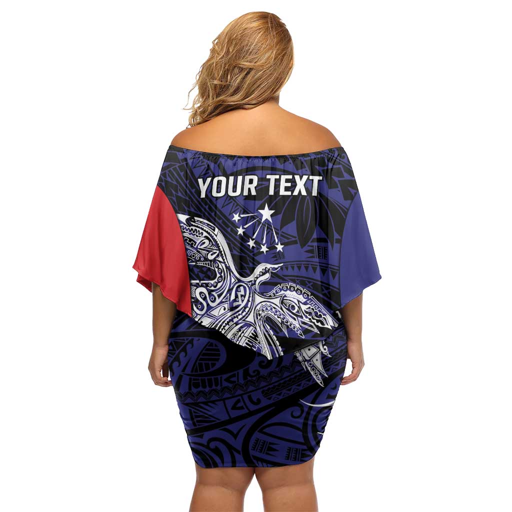 Personalised PNG Central Province Family Matching Off Shoulder Short Dress and Hawaiian Shirt Bird of Paradise Tattoo Flag Motif LT9 - Polynesian Pride