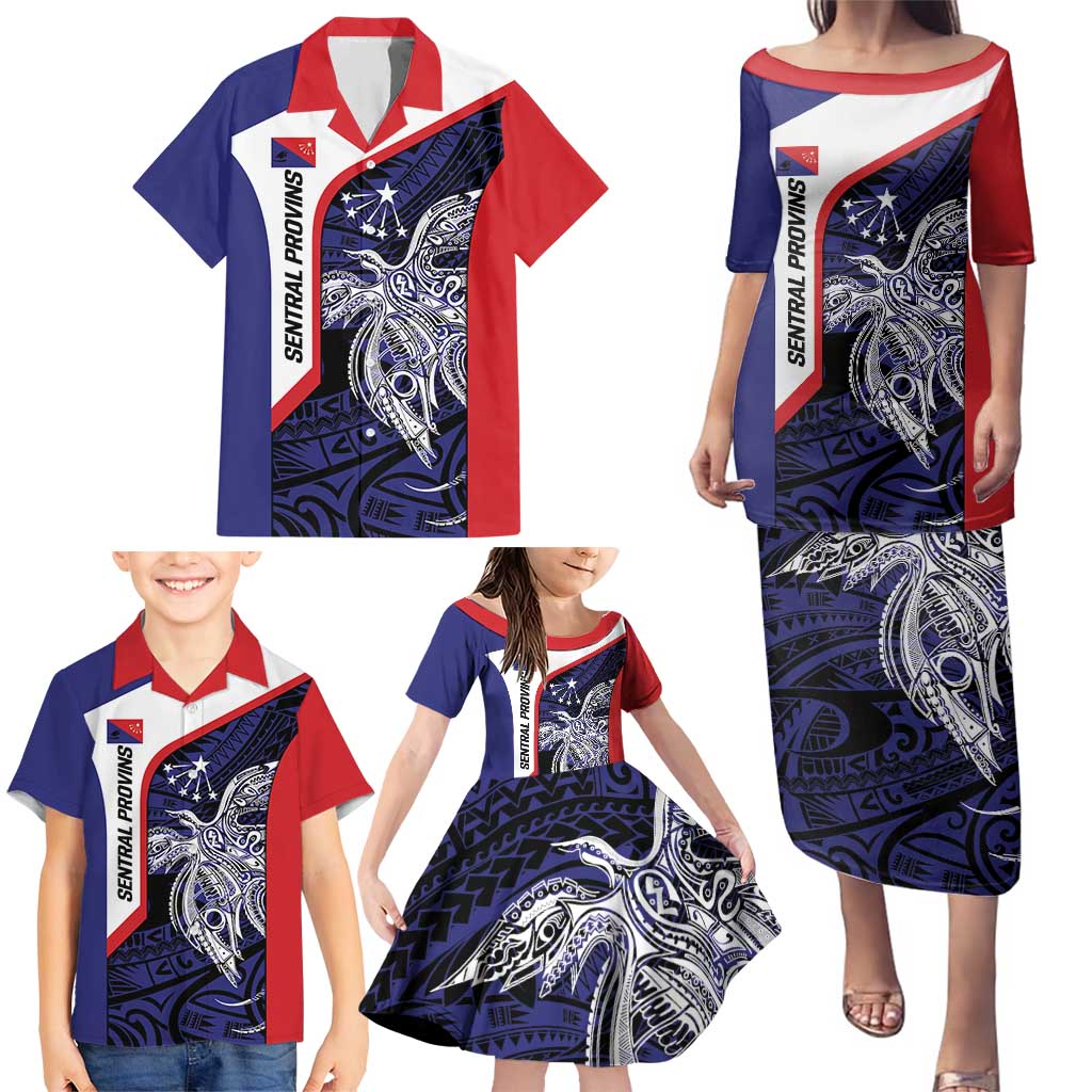 Personalised PNG Central Province Family Matching Puletasi and Hawaiian Shirt Bird of Paradise Tattoo Flag Motif LT9 - Polynesian Pride