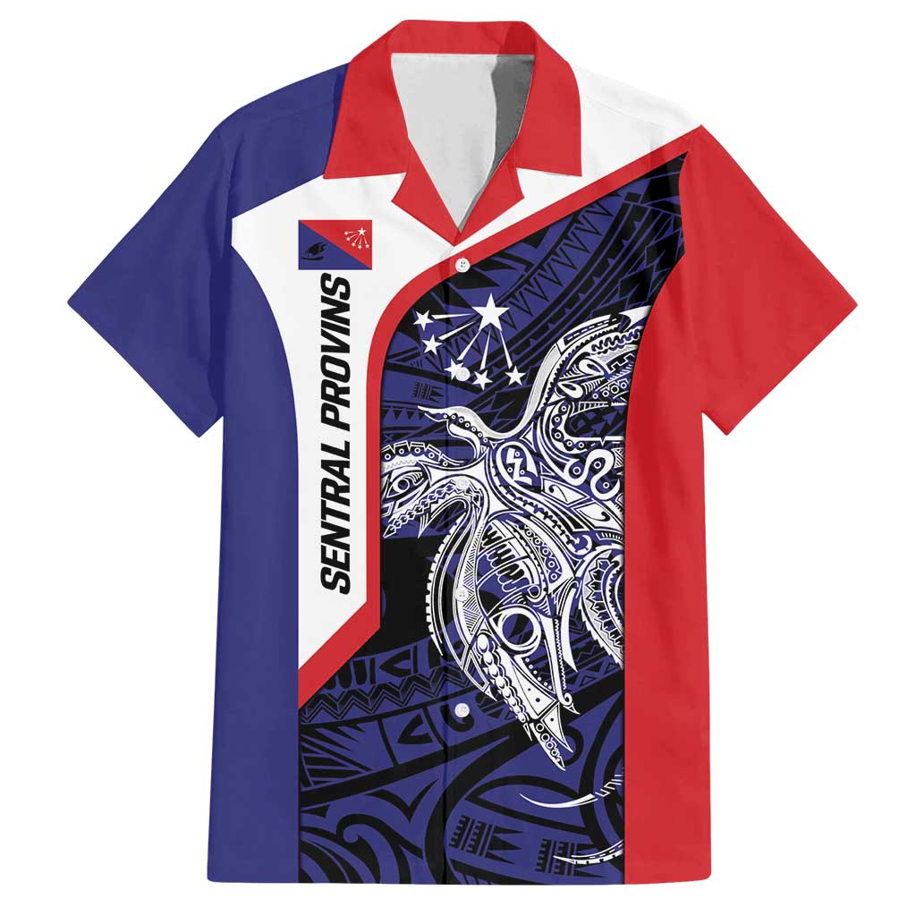 Personalised PNG Central Province Family Matching Puletasi and Hawaiian Shirt Bird of Paradise Tattoo Flag Motif LT9 Dad's Shirt - Short Sleeve Blue - Polynesian Pride
