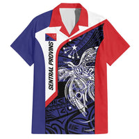 Personalised PNG Central Province Family Matching Short Sleeve Bodycon Dress and Hawaiian Shirt Bird of Paradise Tattoo Flag Motif LT9 Dad's Shirt - Short Sleeve Blue - Polynesian Pride