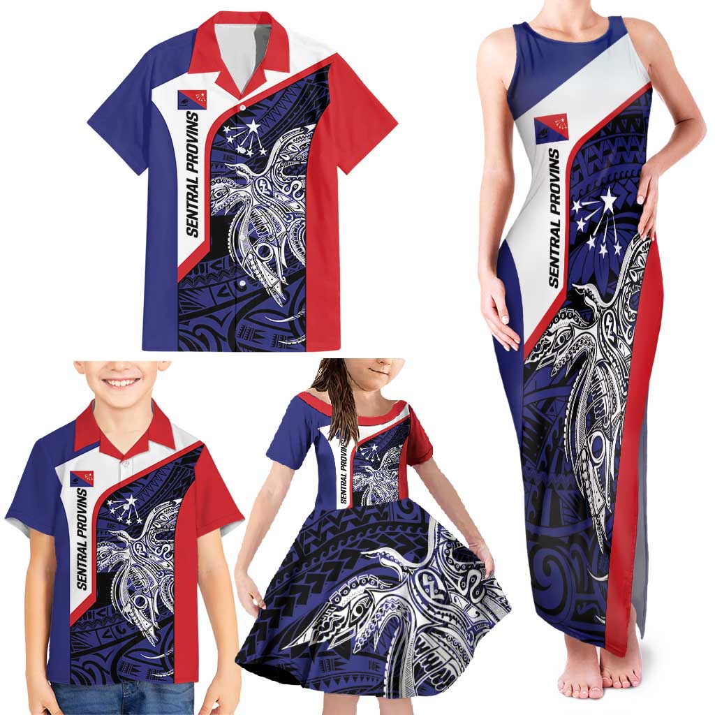 Personalised PNG Central Province Family Matching Tank Maxi Dress and Hawaiian Shirt Bird of Paradise Tattoo Flag Motif LT9 - Polynesian Pride