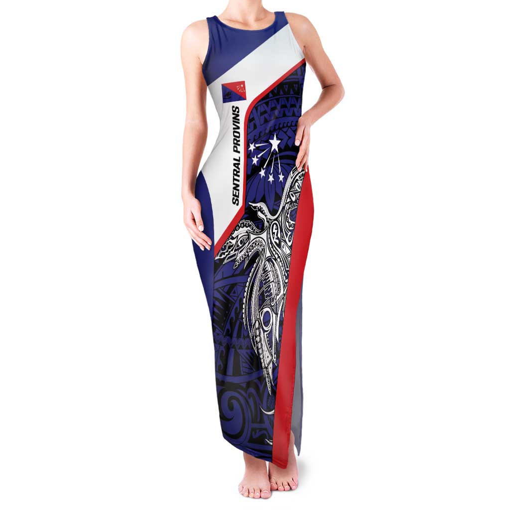 Personalised PNG Central Province Family Matching Tank Maxi Dress and Hawaiian Shirt Bird of Paradise Tattoo Flag Motif LT9 Mom's Dress Blue - Polynesian Pride
