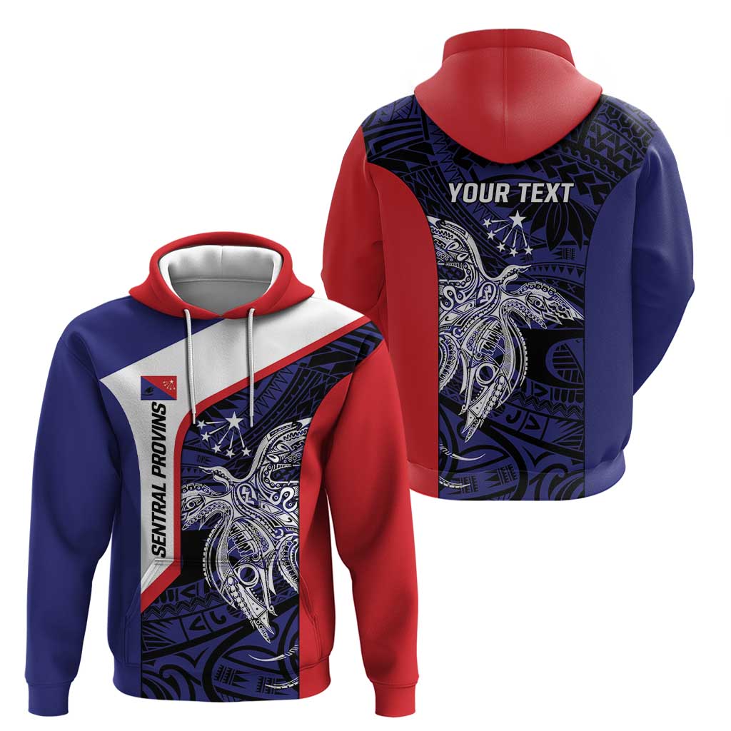 Personalised PNG Central Province Hoodie Bird of Paradise Tattoo Flag Motif LT9 - Polynesian Pride
