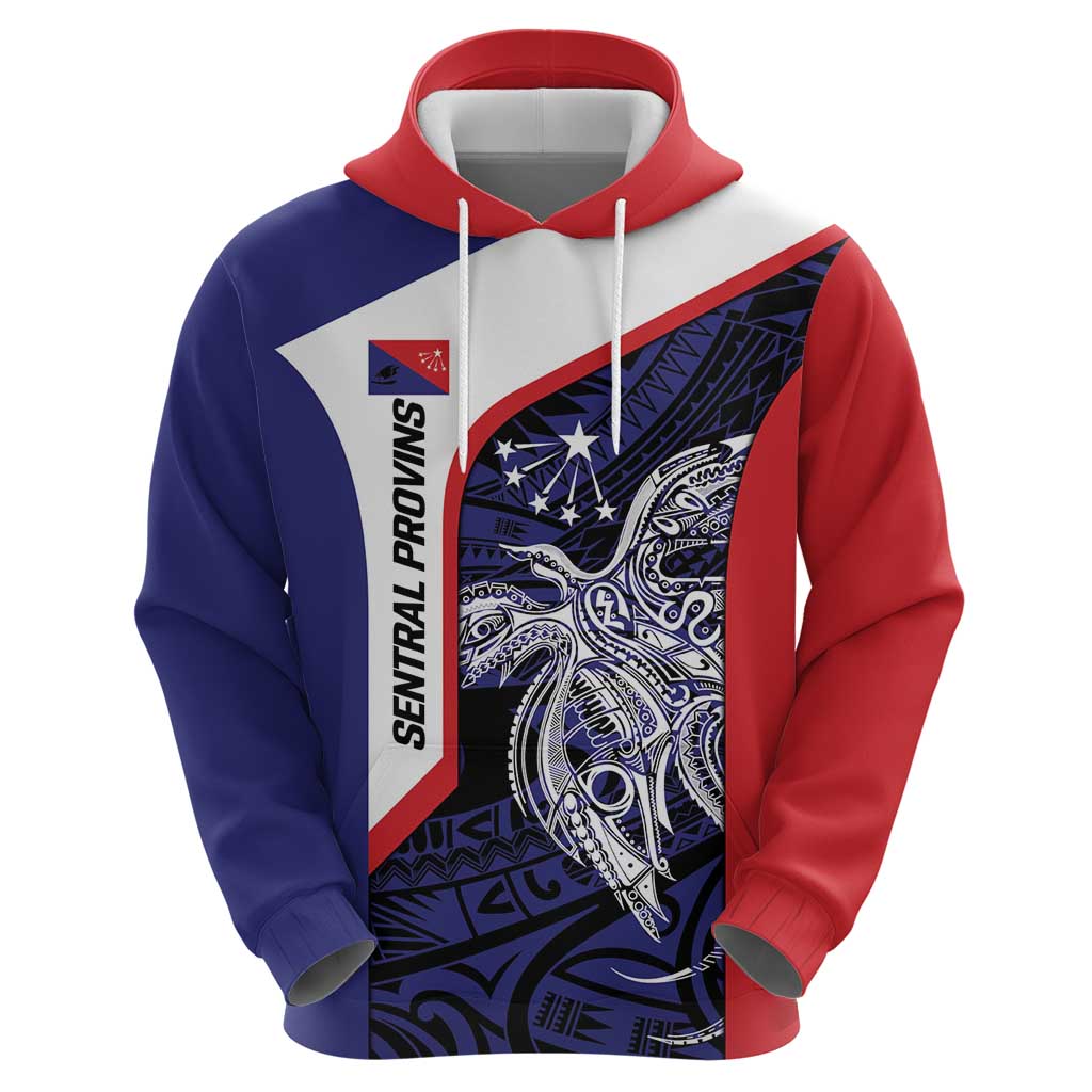 Personalised PNG Central Province Hoodie Bird of Paradise Tattoo Flag Motif LT9 - Polynesian Pride