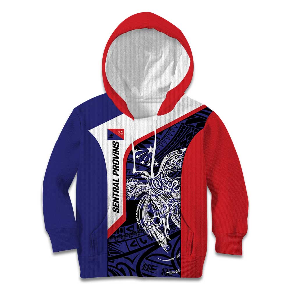 Personalised PNG Central Province Kid Hoodie Bird of Paradise Tattoo Flag Motif LT9 Hoodie Blue - Polynesian Pride