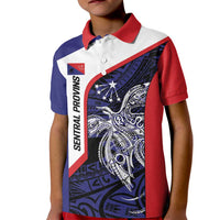 Personalised PNG Central Province Kid Polo Shirt Bird of Paradise Tattoo Flag Motif LT9 Kid Blue - Polynesian Pride