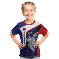 Personalised PNG Central Province Kid T Shirt Bird of Paradise Tattoo Flag Motif LT9 Blue - Polynesian Pride