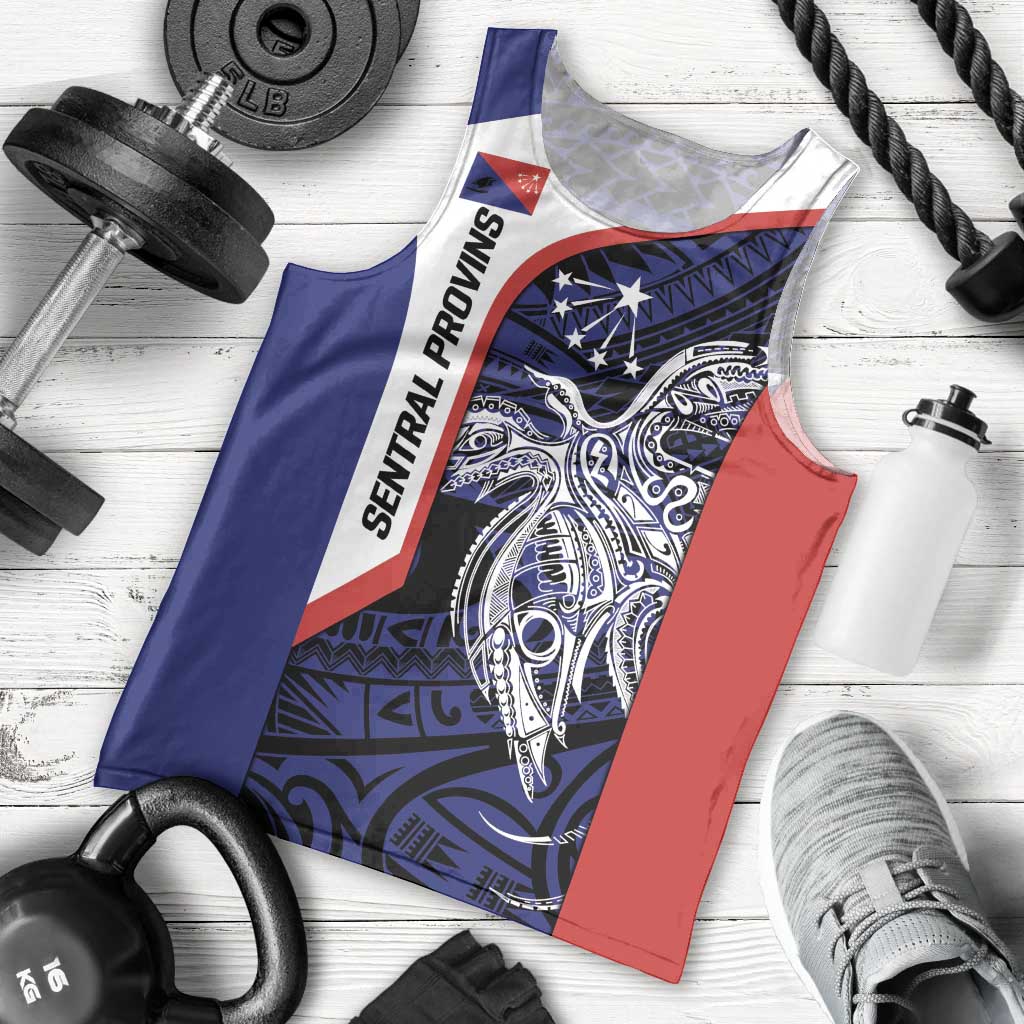 Personalised PNG Central Province Men Tank Top Bird of Paradise Tattoo Flag Motif - Polynesian Pride