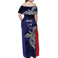Personalised PNG Central Province Off Shoulder Maxi Dress Bird of Paradise Tattoo Flag Motif - Polynesian Pride
