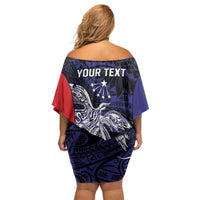 Personalised PNG Central Province Off Shoulder Short Dress Bird of Paradise Tattoo Flag Motif LT9 - Polynesian Pride