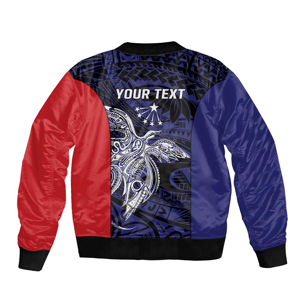 Personalised PNG Central Province Sleeve Zip Bomber Jacket Bird of Paradise Tattoo Flag Motif - Polynesian Pride