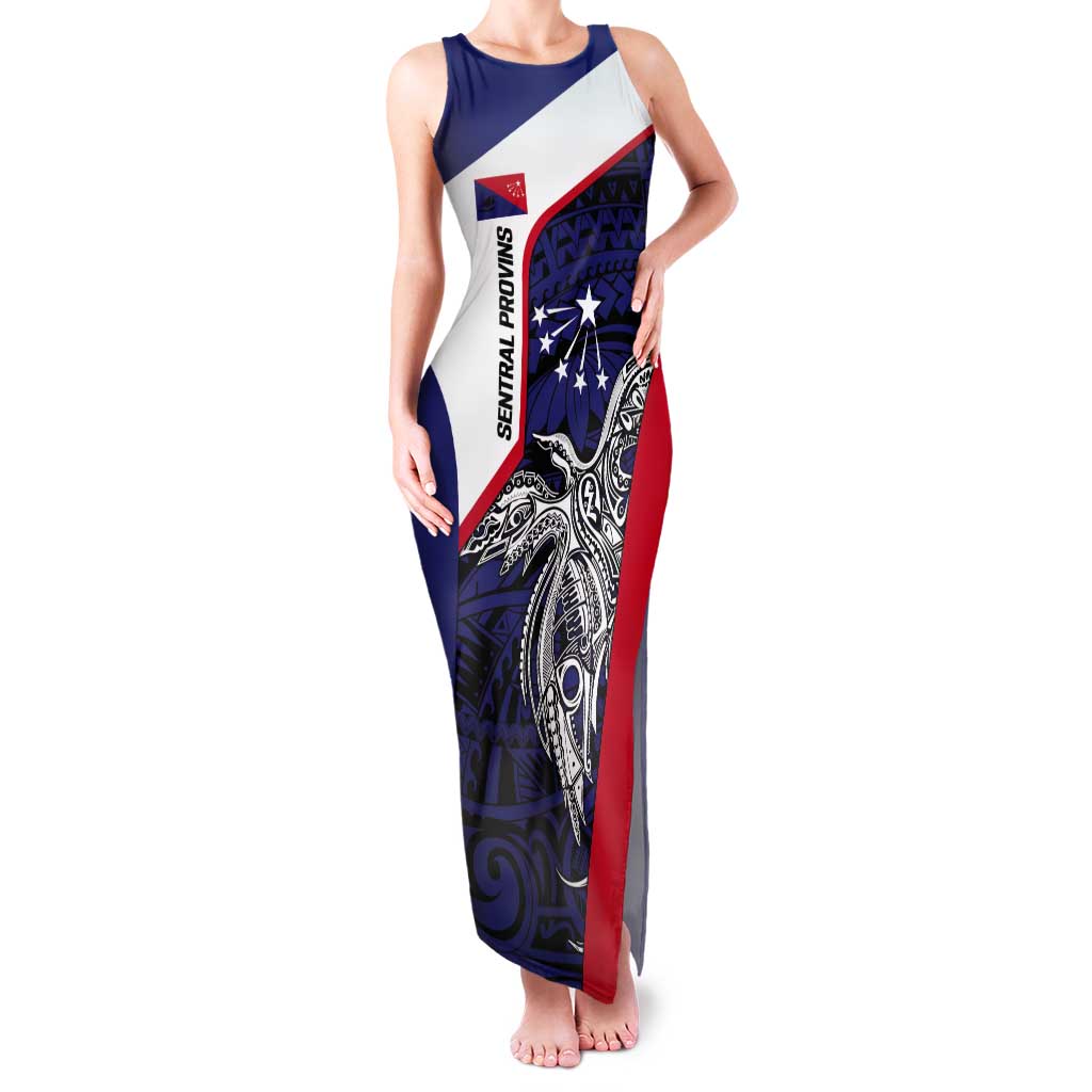 Personalised PNG Central Province Tank Maxi Dress Bird of Paradise Tattoo Flag Motif - Polynesian Pride