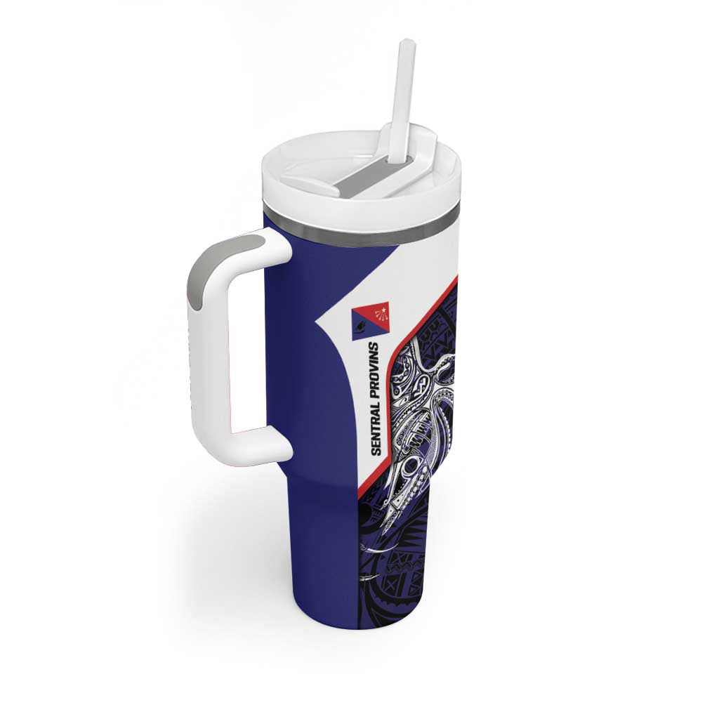 Personalised PNG Central Province Tumbler With Handle Bird of Paradise Tattoo Flag Motif - Polynesian Pride